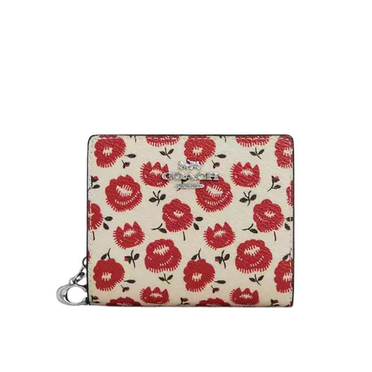 Cartera Snap con print floral blanco/rojo