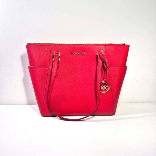 Large Saffiano Leather Top-Zip Tote Bag RED