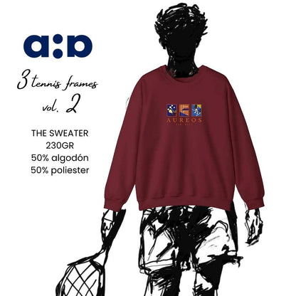 Sudadera cuello redondo mezcla pesada con Bordado "3 TENNIS FRAMES Vol II"