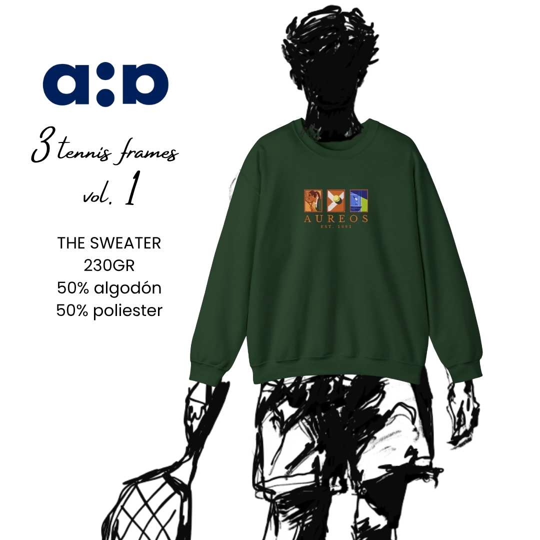 Sudadera cuello redondo mezcla pesada con Bordado "3 TENNIS FRAMES Vol I"