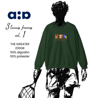 Sudadera cuello redondo mezcla pesada con Bordado "3 TENNIS FRAMES Vol I"