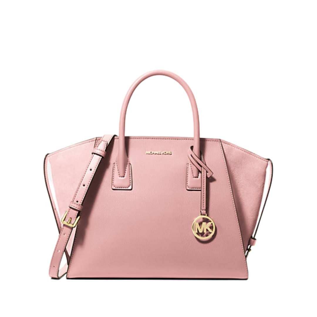 Bolso satchel grande de piel y jacquard.