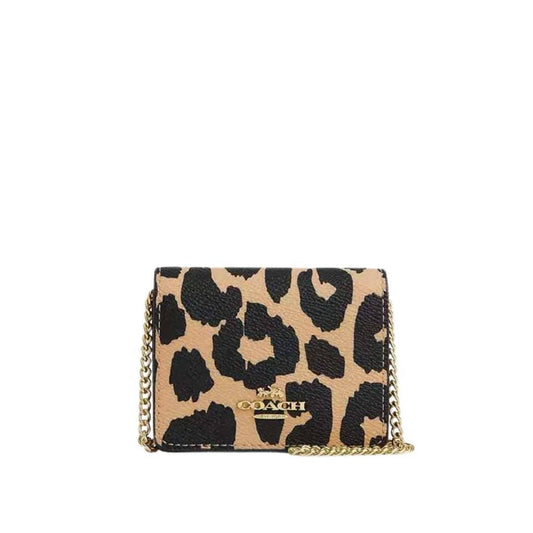 Mini wallet con cadena y print leopardo