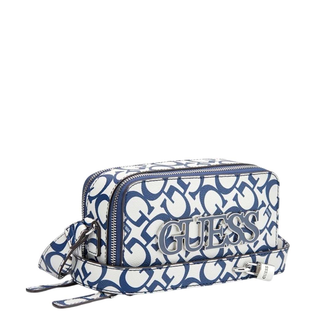 Crossbody mini con doble cremallera monogram azul