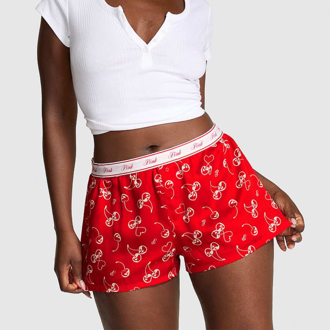 Silky Sleep Boxy Pajama Shorts - Cherry red