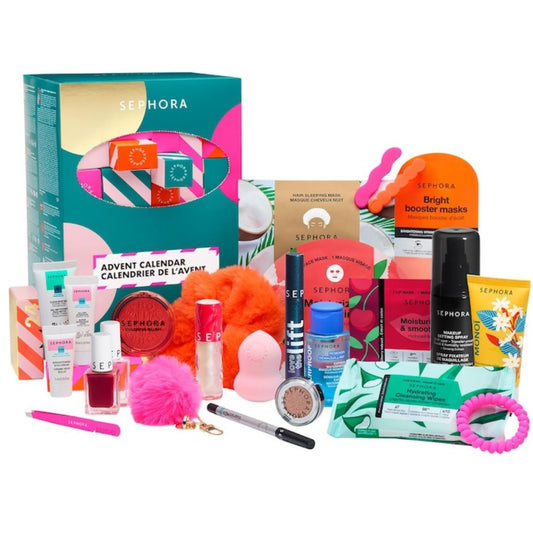 Set de regalo calendario de adviento con maquillaje y productos para el cuidado de la piel de alta gama