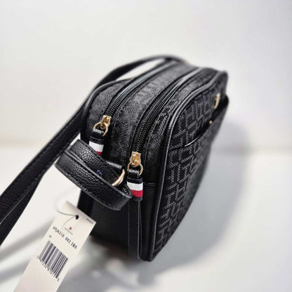 Crossbody camera doble cierre monograma tela